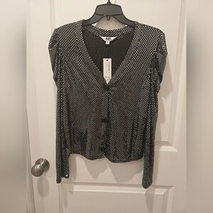 BB Dakota Steve Madden The Belady Sequin Dot Black Silver Blouse Size Medium